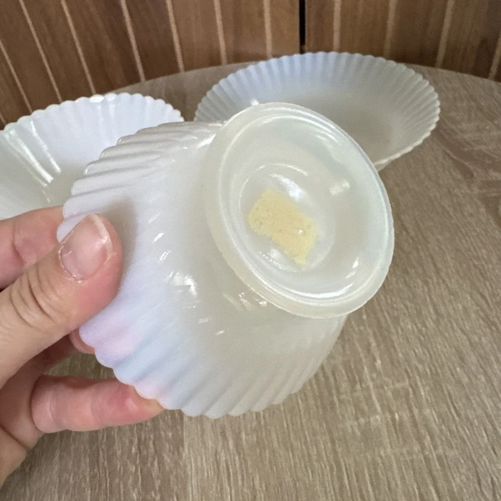 1930's Macbeth Evans Petalware Monax Glass Low Sherbet Bowls Set Of 4